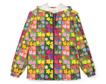 Trendy Pop Art Flowers Jacket, Lightweight Andy Warhol Windbreaker, Unique Art Enthusiast Gift