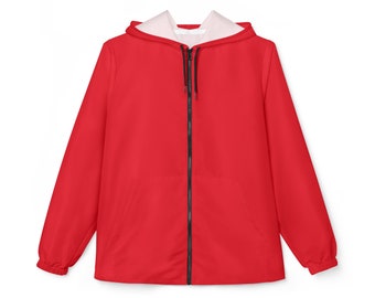 Unisex Spanish Red Windbreaker Jacket, Lightweight Daily Jacket with Black Zippers, Perfect Gift for Outdoors