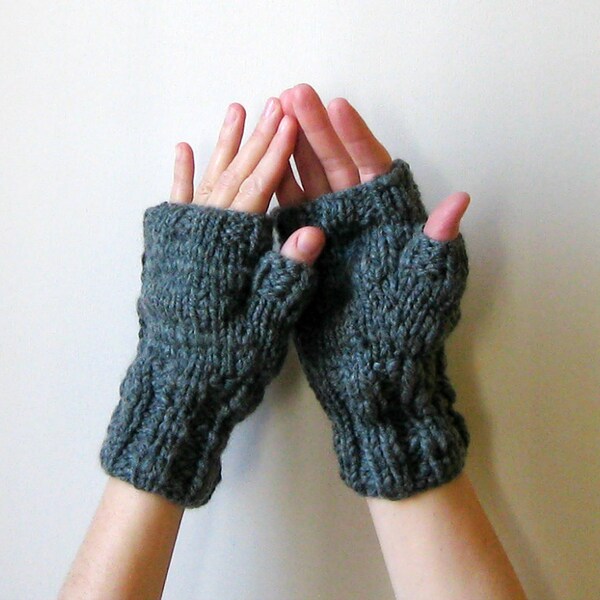 Fingerless Mittens Knitted in Dark Grey Acrylic Wool Blend Yarn