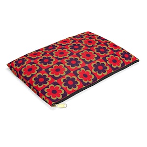 Purple and Red Pop Flowers Accessory Pouch, Floral Makeup Bag, Small Zippered Pouch, Cosmetic Organizer, Flower Pattern Clutch