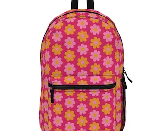 Pop Flowers on Magenta Rucksack – leichte Reisetasche mit Blumenmuster für Wanderlust-Geschenke