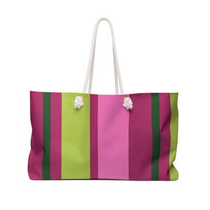 Striped Weekender Bag, Travel Tote, Overnight Duffel, Pink Green Stripes, Gym Bag, Carry On Luggage