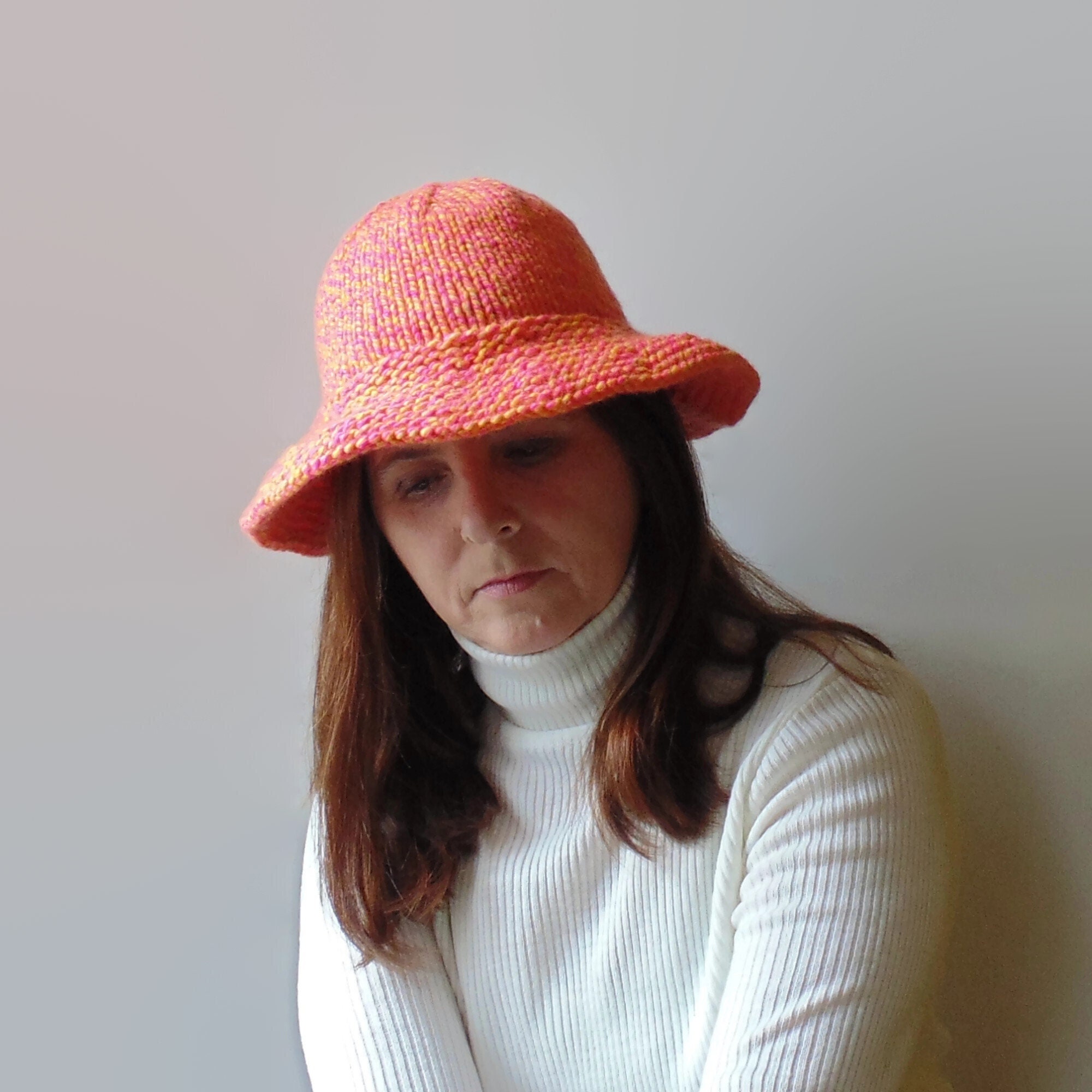 Hand Knitted Bucket Hat in Marbled 