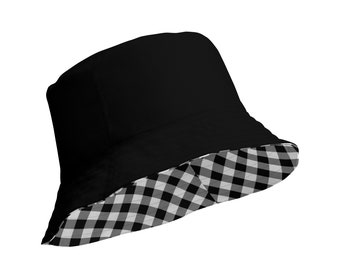 Reversible Gingham Bucket Hat, Black and White Checkered Hat, Breathable Summer Accessory, Unique Gift for All