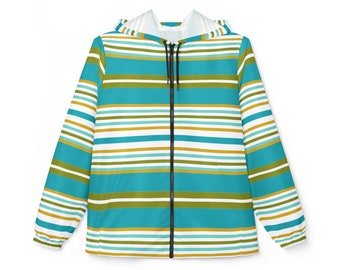 Sky Blue Stripes Windbreaker Jacket - Lightweight Women's Elastic Cuffs Outerwear