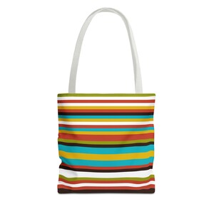 Rainbow Stripes Tote Bag - Colorful Shoulder Bag for Groceries, Shopping, Beach, Gifts - Available in 3 Sizes, White Handles, Stylish Carry