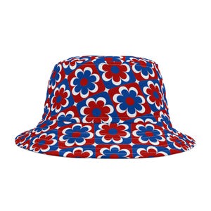 Red Bucket Hat: Floral Accent, Customizable Polyester Hat