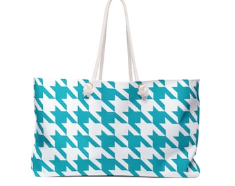 Iris Blue Houndstooth Weekender – Geräumige Strandtasche und schicke City-Reisetasche, ideales einzigartiges Geschenk