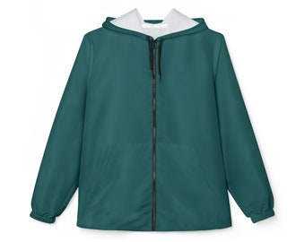 Unisex Dark Teal Windbreaker Jacket, Stylish Lightweight Zippered Outdoor Jacket, Perfect Gift for Active Lifestyles