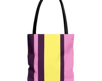 Colorful Striped Canvas Tote Bag - Durable Purple Pink Yellow Market Carryall - Perfect Unique Gift for Her