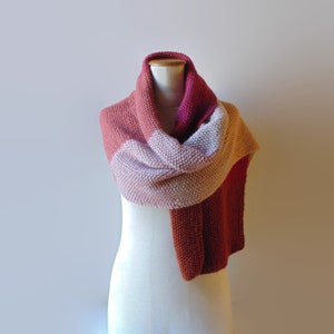 Hand Knitted Blanket Scarf in Merino Soft Blend from Red to Cream, Shawl Wrap image 1