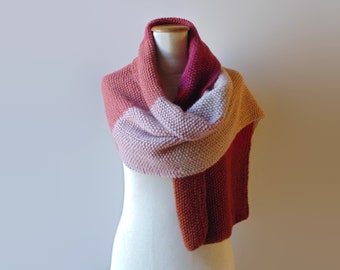Hand Knitted Blanket Scarf in Merino Soft Blend from Red to Cream, Shawl Wrap