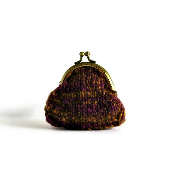 Knitted Coin Purse Tweed Purple and Amber