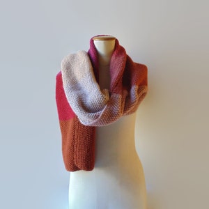 Hand Knitted Blanket Scarf in Merino Soft Blend from Red to Cream, Shawl Wrap image 4