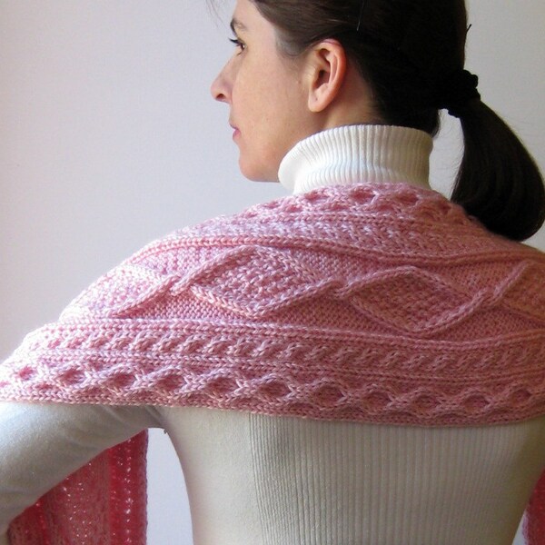 SALE - Hand Knit Cable Scarf in Pink Wool