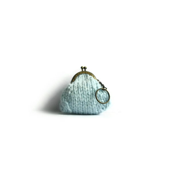Baby Blue Wool Kiss Lock Coin Purse Keychain, Womens Tiny Pouch, Clasp, Mini, Small, Cute, Change Purse, Hand Knitted Items, Gifts Under 20