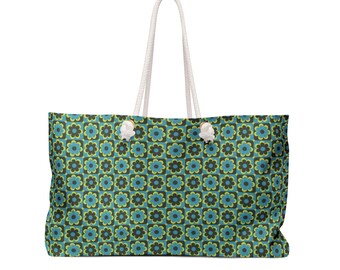 Chic Blue Green Floral Weekender Tote Bag - Durable, Spacious Carryall Perfect for Travel - Unique Gift for Her