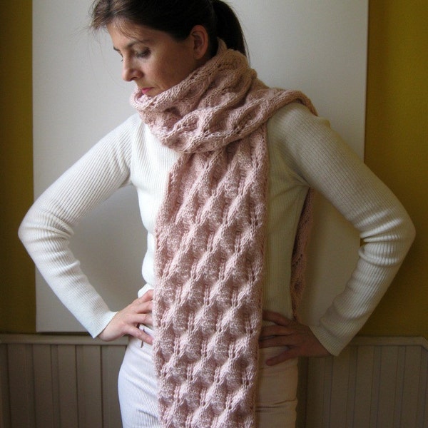 chunky lace scarf pink - knitted in merino wool