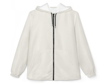 Unisex Off-White Windbreaker Jacket, Lightweight, Everyday Zip-Up Coat, Perfect Gift for Adventure Seekers