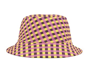 Colorful Gingham Bucket Hat - Purple, Yellow, Pink Pattern - Stylish Sun Protection - Perfect Summer Accessory Gift