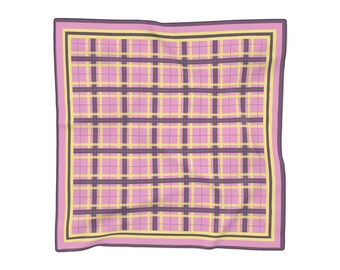 Elegant Pink Checkered Poly Scarf, Lightweight Fashionable Plaid, Scarf for All Seasons, Ideal Birthday Present