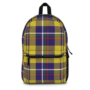 Plaid Yellow Blue Backpack, School Bag, Outdoor Travel Rucksack, Tartan Pattern Knapsack, Checkered Hiking Pack, Picnic Daypack