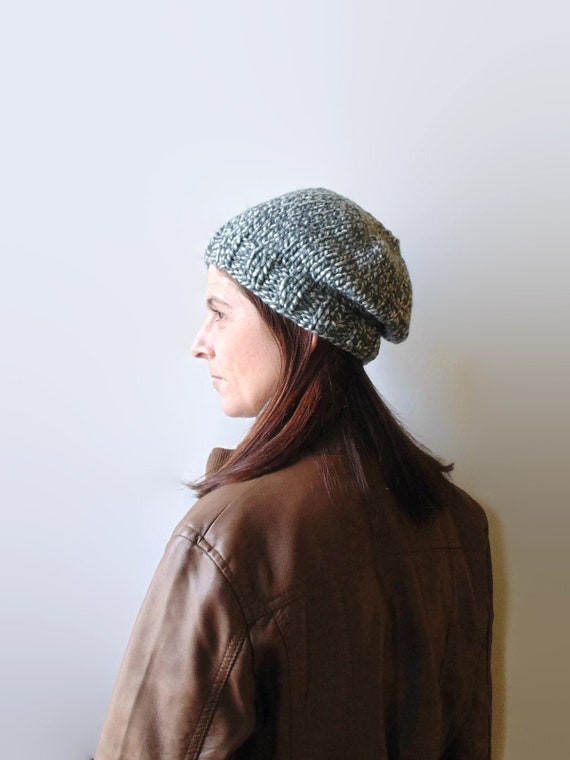 Ladies Girls Grey Marl Slouchy Beanie Hat One Size Knitted Winter