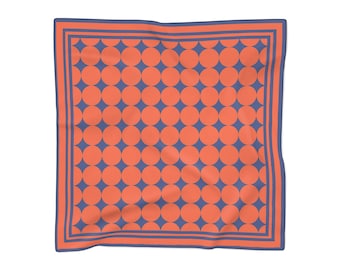 Chic Orange & Blue Square Scarf - Sheer Poly Chiffon Accessory, Perfect Fashion Gift for Her