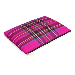 Pink Tartan Accessory Pouch: Small Travel Cosmetic Bag
