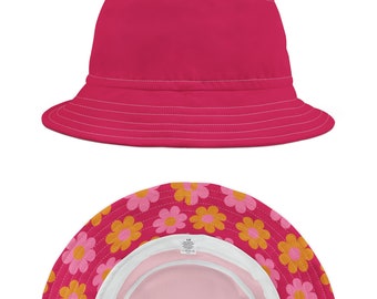 Chic Magenta Bucket Hat - Floral Interior, Trendy Polyester Rain Hat, Perfect Gift for Fashion Lovers
