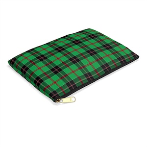 Tartan Green Accessory Pouch: Plaid Zipper Clutch