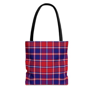 Tartan Plaid Tote Bag: Red, Blue, Black Handles - 3 Sizes