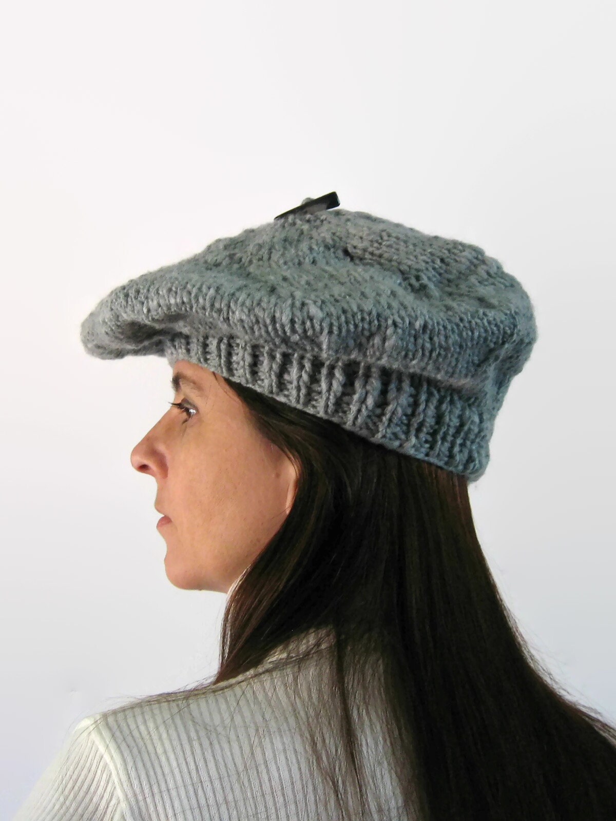 Gray Wool Women Knit Beret Etsy