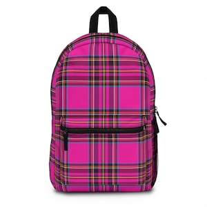Hot Pink Tartan Backpack: Trendy Plaid Travel Bookbag