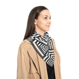 Op Art Scarf, Striking Black and White Design, Lightweight Poly Voile, Fashion Accessory, Chic Gift Idea 25" × 25"