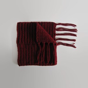 Burgundy Cowl with Fringes, Hand Knitted Soft Wool Blend, Chunky Knit Snood image 6