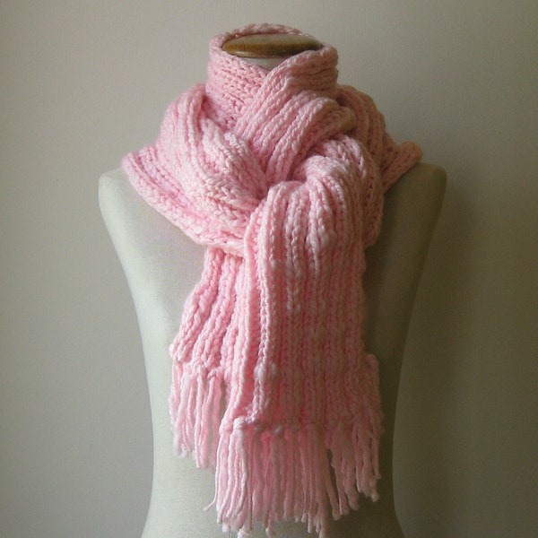 Pink Women Scarf with Fringes Knitted