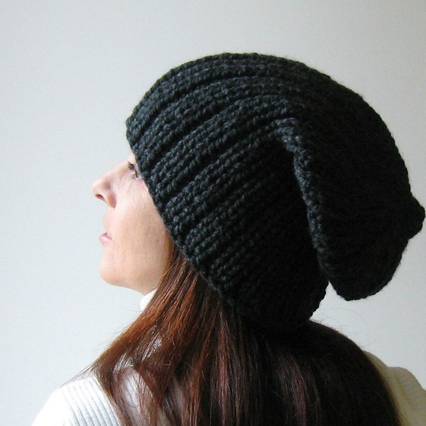 Beanie Hat Knitted in Charcoal Blend Wool