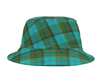 Tartan Teal and Green Bucket Hat, Stylish Plaid Accessory, Sun Protection, Fashion Statement, Unique Gift for Hat Lovers