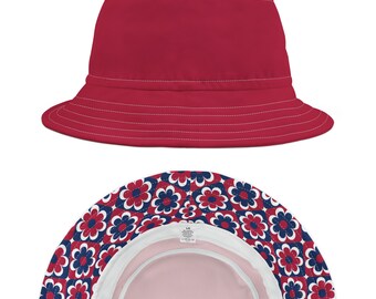 Chic Red Bucket Hat with Floral Accents - Customizable & Fashion-Forward - Perfect Gift for Trendsetters