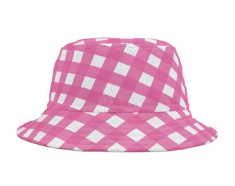 Chic Pink Gingham Bucket Hat - Stylish Polyester Sun Hat for Women - Perfect Summer Accessory or Mother's Day Gift