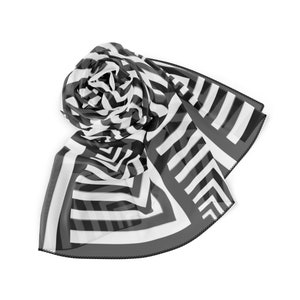 Op Art Scarf, Striking Black and White Design, Lightweight Poly Voile, Fashion Accessory, Chic Gift Idea image 2