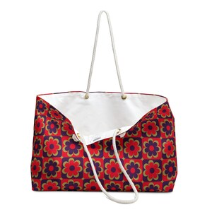 Purple Red Pop Flowers Weekender Bag - Floral Print Travel Duffle, Overnight Tote, Weekend Getaway Carryall, Large Shoulder Bag, Vacation