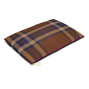 Brown Tartan Zipper Pouch: Plaid Coin Purse, Travel Organizer
