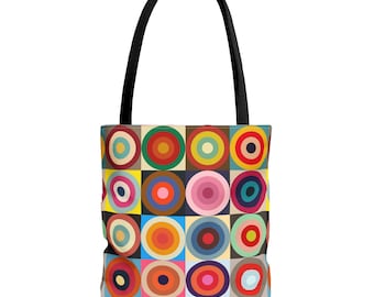 Tote Bag with Rainbow Concentric Circles, Colorful Mosaic Design, Everyday Carryall, Gift for Her