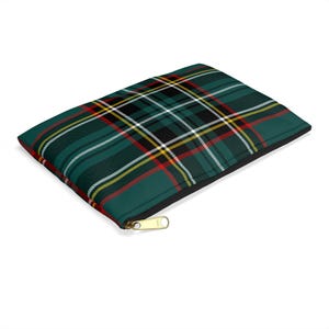Tartan Green Accessory Pouch: Plaid Travel Makeup Cosmetic Bag