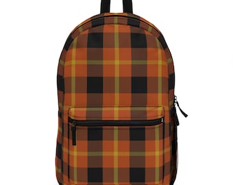 Chic Orange Tartan Backpack - Stylish Plaid Shoulder Bag for Everyday Use, Unique Gift for Students