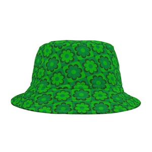 Green Pop Flowers Bucket Hat - Floral Print Sun Cap, Gardening Headwear, Summer Fashion Accessory, Beach Head Cover, Boho Style Hat