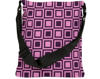 Squares in Squares - Chic Purple Pink Adjustable Tote Bag for Daily Essentials, Perfect Shopper Gift