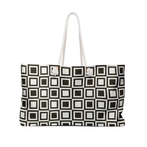 Black and White Squares in Squares Weekender Bag - Large Travel Duffle Tote, Overnight Carry-On, Luggage Handbag, Monochrome Travel Gear,